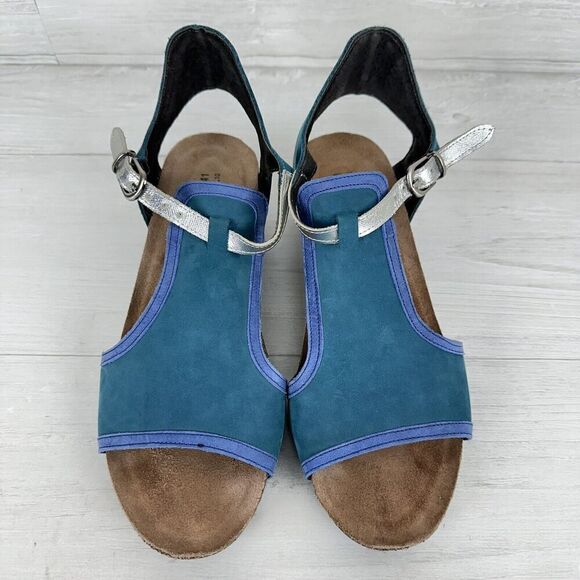 Naot Fiona Leather Wedge Sandals Women Size US 10 Eu 41 Teal Blue - Picture 1 of 12